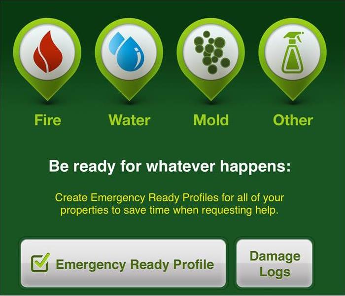 .Fire, water, mold, and other icons representing the Emergency ready profile example feature.